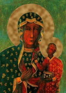 Obrazek ze złoceniami przedstawiający Matkę Bożą Częstochowską